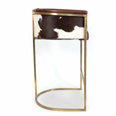 Contemporary Brown Leather and Cow Hide Bar Stools