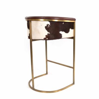 Contemporary Brown Leather and Cow Hide Bar Stools