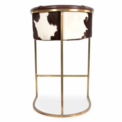 Contemporary Brown Leather and Cow Hide Bar Stools