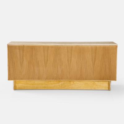 Contemporary Brutalist Carved Oak and Travertine Sideboard