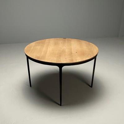 Contemporary Brutalist Round Center Table Elm Metal
