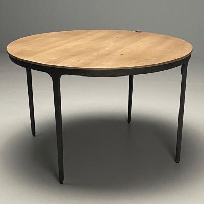 Contemporary Brutalist Round Center Table Elm Metal
