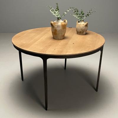 Contemporary Brutalist Round Center Table Elm Metal