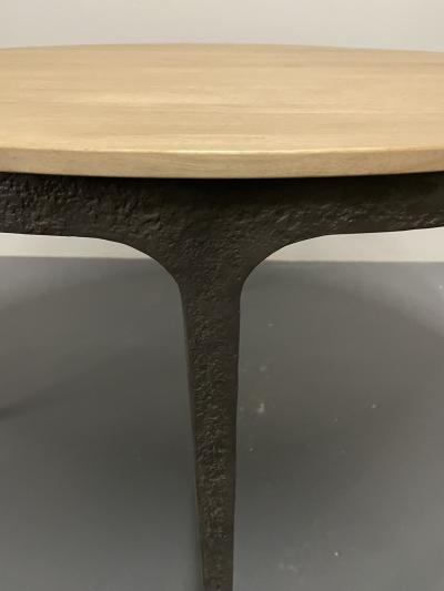 Contemporary Brutalist Round Center Table Elm Metal
