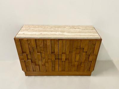 Contemporary Brutalist Sideboard Ash and Travertine Italy