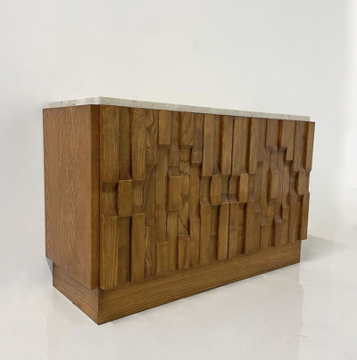 Contemporary Brutalist Sideboard Ash and Travertine Italy