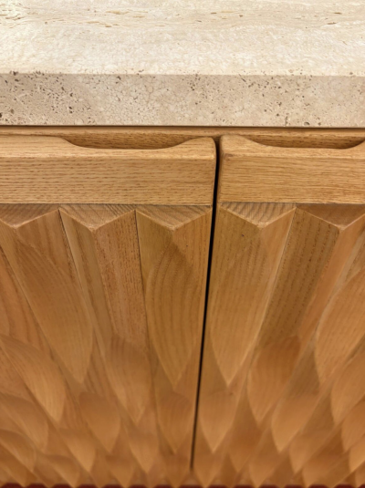 Contemporary Brutalist Sideboard Wood and Travertine Italy