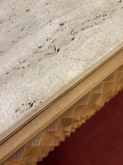 Contemporary Brutalist Sideboard Wood and Travertine Italy