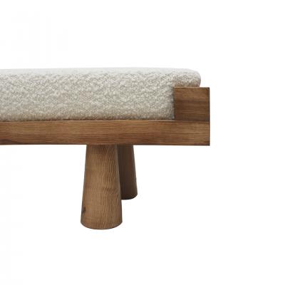 Contemporary Brutalist Style Bench in Solid Oak and Wool Boucl Italy