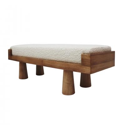 Contemporary Brutalist Style Bench in Solid Oak and Wool Boucl Italy