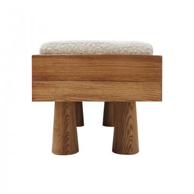 Contemporary Brutalist Style Bench in Solid Oak and Wool Boucl Italy