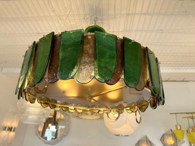 Contemporary Chandelier Brass and Murano Glass Blade Italy