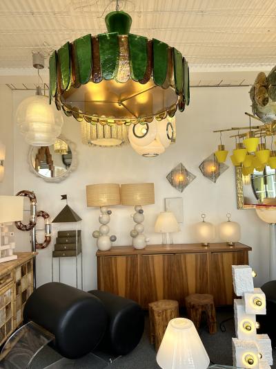 Contemporary Chandelier Brass and Murano Glass Blade Italy