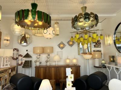 Contemporary Chandelier Brass and Murano Glass Blade Italy