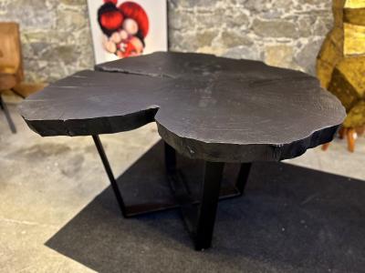 Contemporary Charred Oak Wood Dining Table With Black Steel Base AT 2024