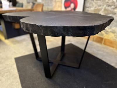 Contemporary Charred Oak Wood Dining Table With Black Steel Base AT 2024