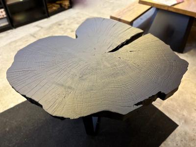 Contemporary Charred Oak Wood Dining Table With Black Steel Base AT 2024