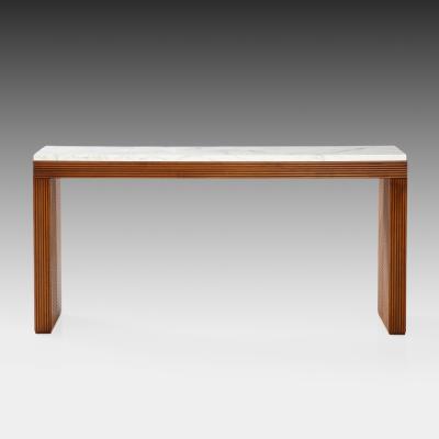 Contemporary Cherry Wood and Carrara Marble Console