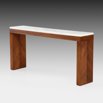 Contemporary Cherry Wood and Carrara Marble Console