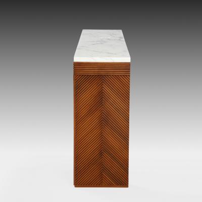 Contemporary Cherry Wood and Carrara Marble Console