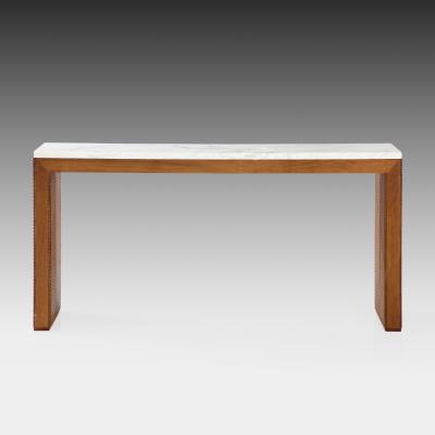 Contemporary Cherry Wood and Carrara Marble Console