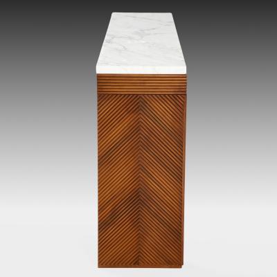 Contemporary Cherry Wood and Carrara Marble Console