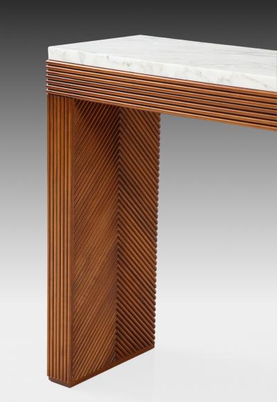 Contemporary Cherry Wood and Carrara Marble Console