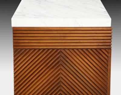 Contemporary Cherry Wood and Carrara Marble Console