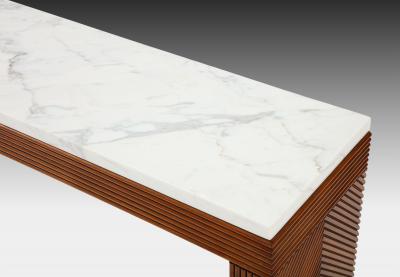 Contemporary Cherry Wood and Carrara Marble Console