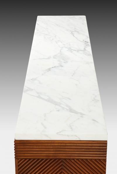 Contemporary Cherry Wood and Carrara Marble Console