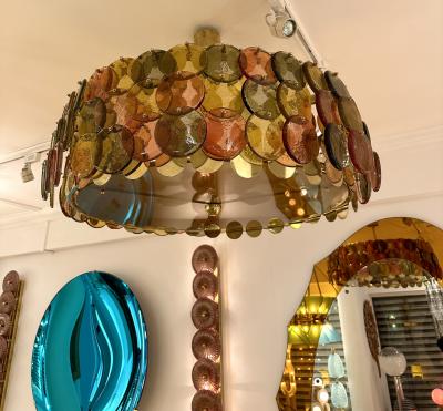 Contemporary Circle Candy Chandelier Brass and Murano Glass Italy