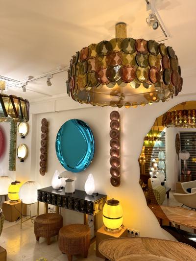 Contemporary Circle Candy Chandelier Brass and Murano Glass Italy