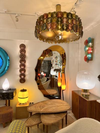 Contemporary Circle Candy Chandelier Brass and Murano Glass Italy
