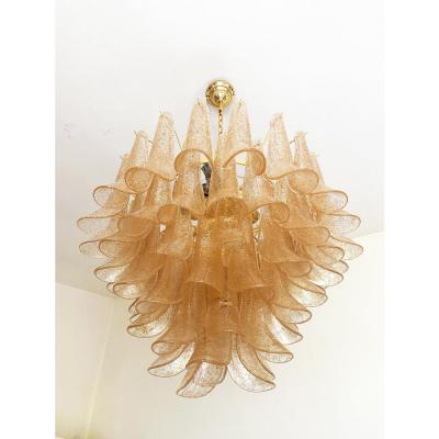 Contemporary Clear Gold Petali Selle Murano Glass Chandelier Mazzega Style