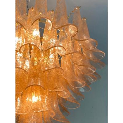 Contemporary Clear Gold Petali Selle Murano Glass Chandelier Mazzega Style