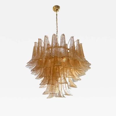 Contemporary Clear Gold Petali Selle Murano Glass Chandelier Mazzega Style