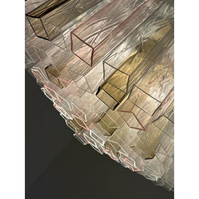 Contemporary Clear Pink and Fum Squares Murano Glass Flush Mount