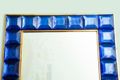 Contemporary Cobalt Blue Diamond Murano Glass Mirror In Stock
