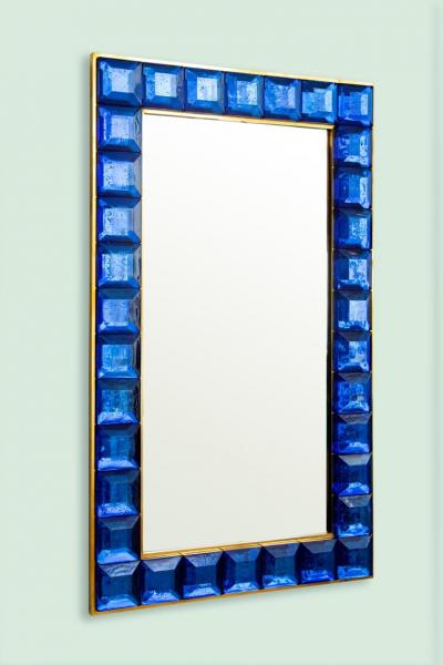 Contemporary Cobalt Blue Diamond Murano Glass Mirror In Stock