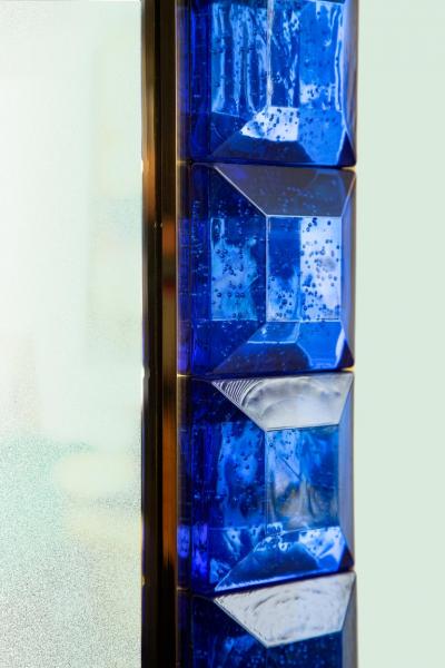 Contemporary Cobalt Blue Diamond Murano Glass Mirror In Stock