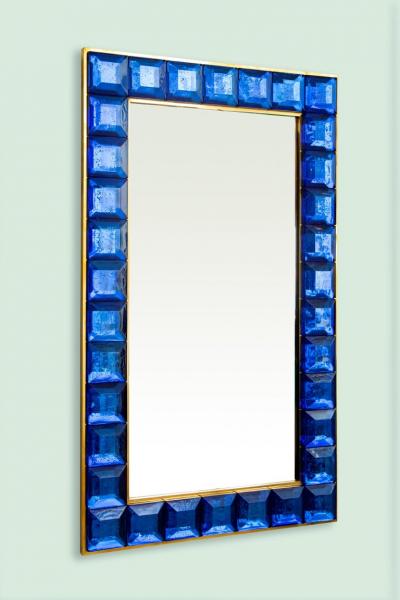 Contemporary Cobalt Blue Diamond Murano Glass Mirror In Stock
