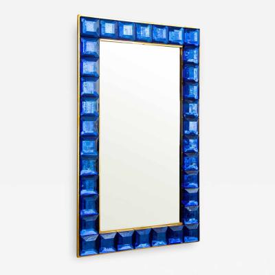 Contemporary Cobalt Blue Diamond Murano Glass Mirror In Stock
