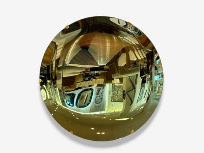 Contemporary Concave Glass Brass Vintage Green Modern Space Age Wall Mirror