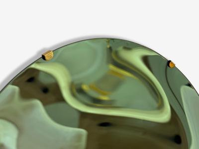 Contemporary Concave Glass Brass Vintage Green Modern Space Age Wall Mirror
