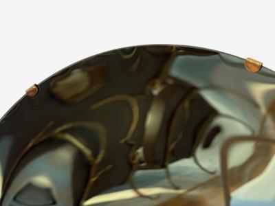 Contemporary Concave Glass Brass Vintage Green Modern Space Age Wall Mirror