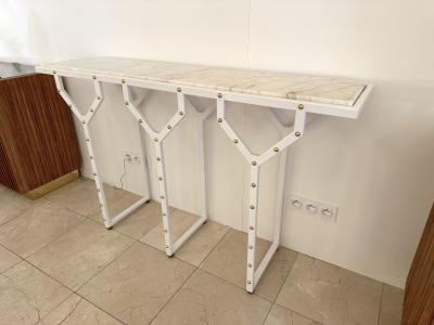 Contemporary Console Table Y White Lacquered Metal Brass and Marble Italy