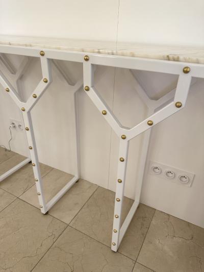 Contemporary Console Table Y White Lacquered Metal Brass and Marble Italy