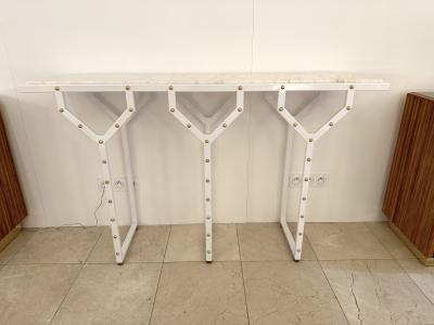 Contemporary Console Table Y White Lacquered Metal Brass and Marble Italy