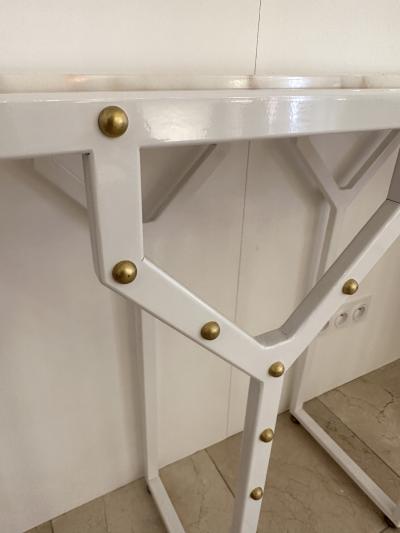 Contemporary Console Table Y White Lacquered Metal Brass and Marble Italy