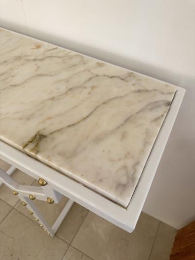Contemporary Console Table Y White Lacquered Metal Brass and Marble Italy